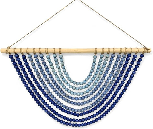 Fenisam Boho Chic Wooden Bead Garland Wall Hanging Tapestry, Natural-Inspired Home Decor for Living Room, Bedroom, Entryway, Nursery, Apartment & Dorm (Sky Blue Gradient, 24 Inches)