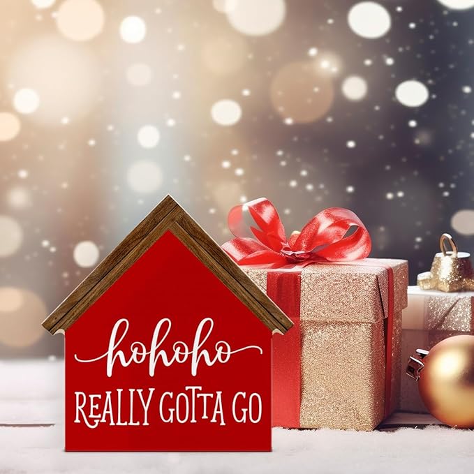 Christmas Bathroom Decor, Funny Ho Ho House Shaped Wood Sign, Christmas Restroom Bathroom Decorations for Farmhouse Home