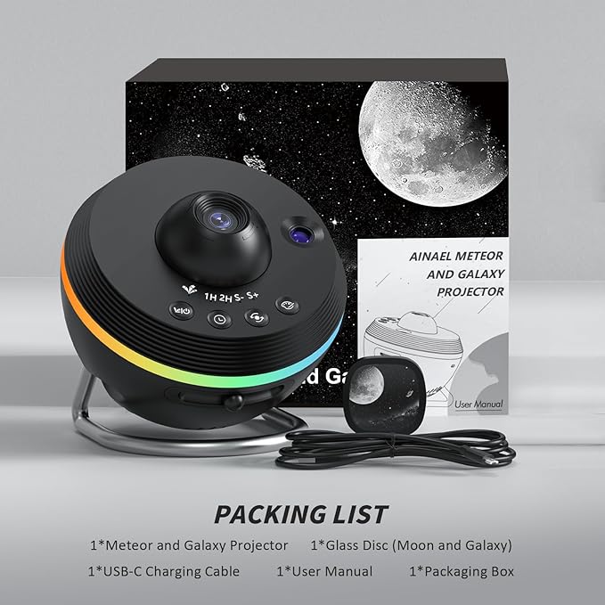 Galaxy Projector, Star Projector Home Planetarium Space Ceiling Starry Sky Night Light with Light Strip, Meteor and Galaxy Projector for Kid Adult Bedroom Christmas Gift (Black)