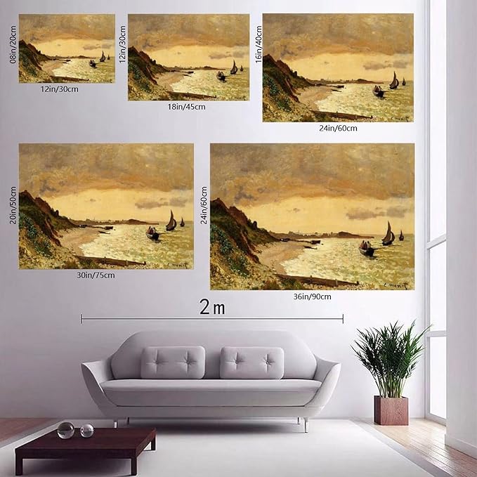 40+ Monet Famous Print Posters The Coast at Sainte-Adresse by Claude Monet Impressionism Canvas Art Poster And Wall Art Picture Print Modern Family Bedroom Decor Posters Unframe 20×30inch(50×75cm)