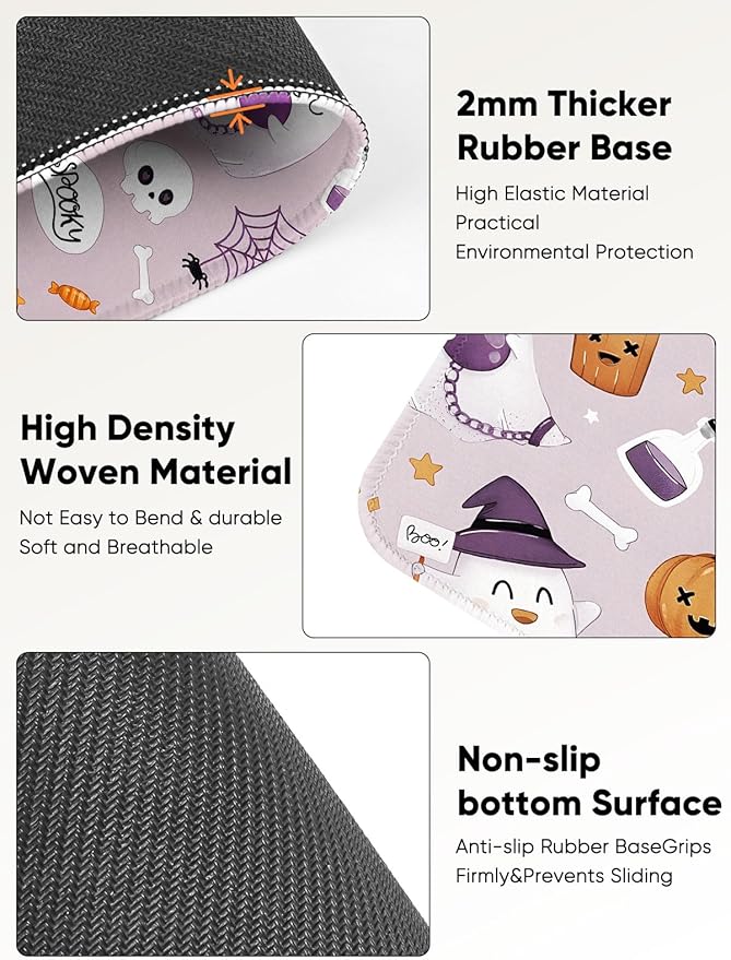 Seorsok Cute Ghost Mouse Mat,Halloween Pumpkin Decor Mouse Pads for Office Laptop,Washable Square Cute Mousepads with Extended Stitched Edges Non Slip Rubber Base 9.5"x7.8"x0.12" Inch,Purple