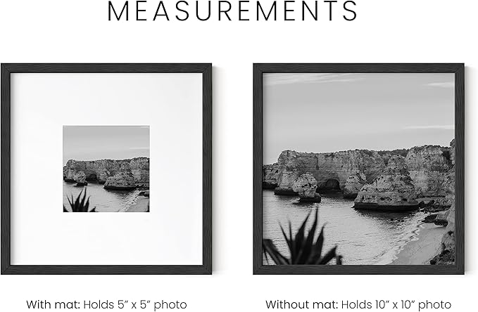 HAUS AND HUES Black Oak Wood 10x10 Picture Frames - Set of 15, Square Frames with Mat, Elegant Frames for Gallery Walls (10x10 in, Black, Set of 15)