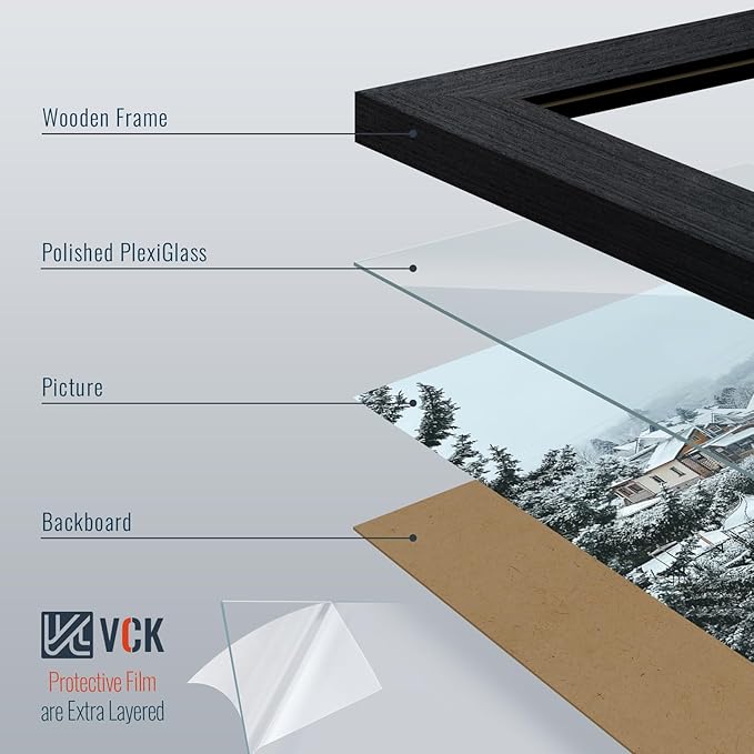 VCK 16x20 Picture Frames for Wall - Black Oak 3 Pack, Natural Wood Grain Solid Wood Poster Frame