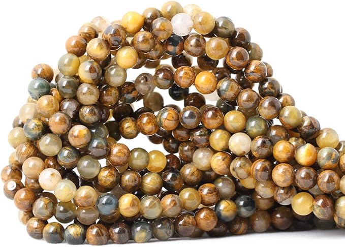 60PCS 6mm Natural Golden Pietersite Gemstone Round Loose Beads Stone Beads for Jewelry Making DIY Findings 1 Strand 15"