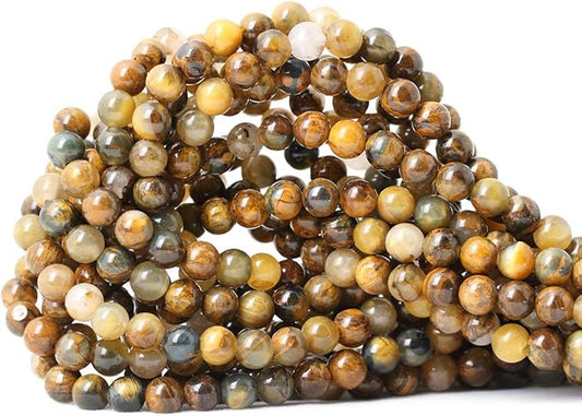 60PCS 6mm Natural Golden Pietersite Gemstone Round Loose Beads Stone Beads for Jewelry Making DIY Findings 1 Strand 15"