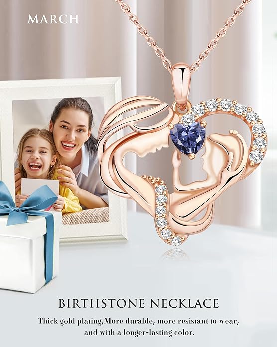 Mothers Day Gifts for Mom - Rose Heart Necklaces for Women, 925 Sterling Silver Birthstone Jewelry to My Wife Necklace, Birthday Gifts for Mother Grandma Girlfriend Her