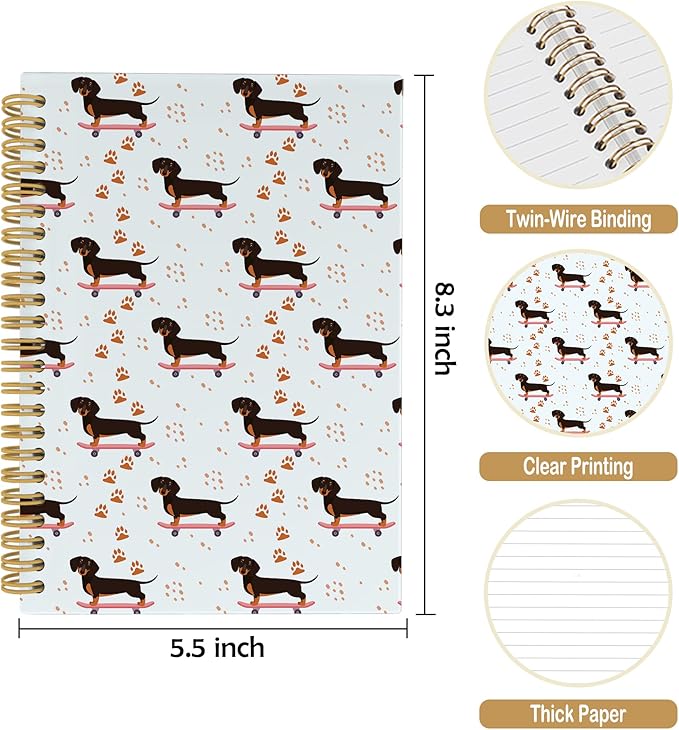Weiner Dog Journal Notebook - Dachshund Dog Themed Notebooks College Ruled for Work School, Gifts for Dachshund Lovers Owners Women, Office Supplies, Hardcover Spiral Notebook 5.5"x8.3"