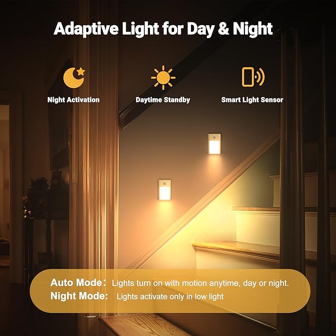 V4light Rechargeable Motion Sensor Night Lights, 4-Pack - Painted Grey Aluminum Alloy, Ultra-Compact Magnetic Mount, 3000K Warm White Glow, Ideal for Hallways, Bedrooms, Stairs & Nightly Use