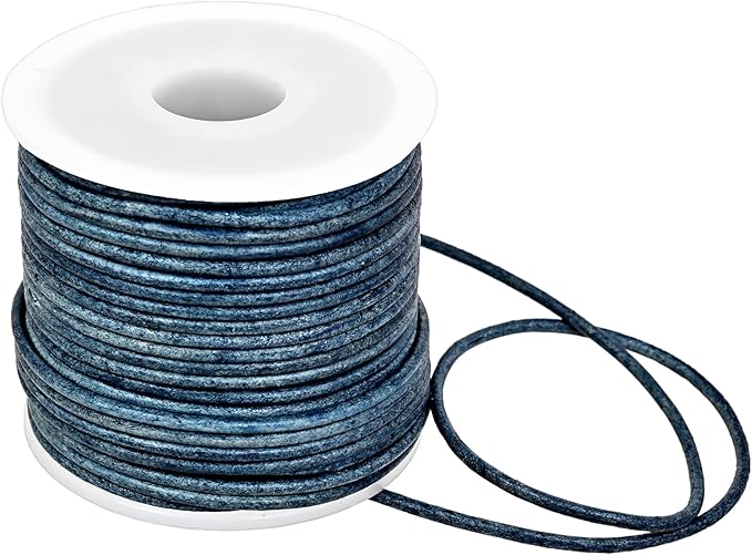 GENIQUE Real/Genuine Round Leather String Cord for Necklace, Bracelets, Jewellery, Braiding (1.5mm, Blue Distressed)