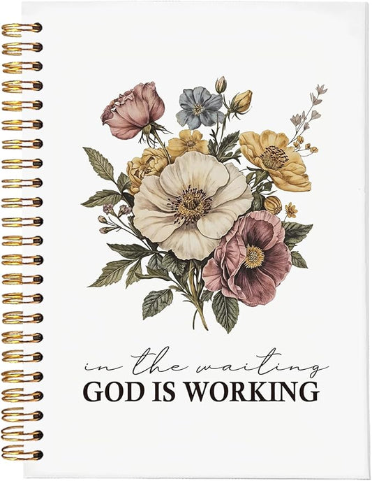 Bible Journal for Women,Bible Journal,Prayer Bible Supplies Journal,God is Working Vintage Floral Church Notes Notebook,Bible Study Journal for Women,Spiral Faith Notebook for Bible Notes & Prayer A5 5.5x8.3"