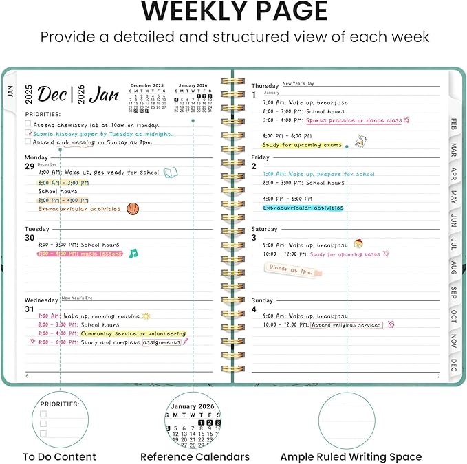 2026 Planner, Weekly and Monthly Calendar Planner for Women, Jan 2026 - Dec 2026, Hardcover Planning Agenda book with Tabs, Spiral Bound, Inner Pocket, Perfect for School Office Supplies, 6.3" x 8.5" - Depths Whale