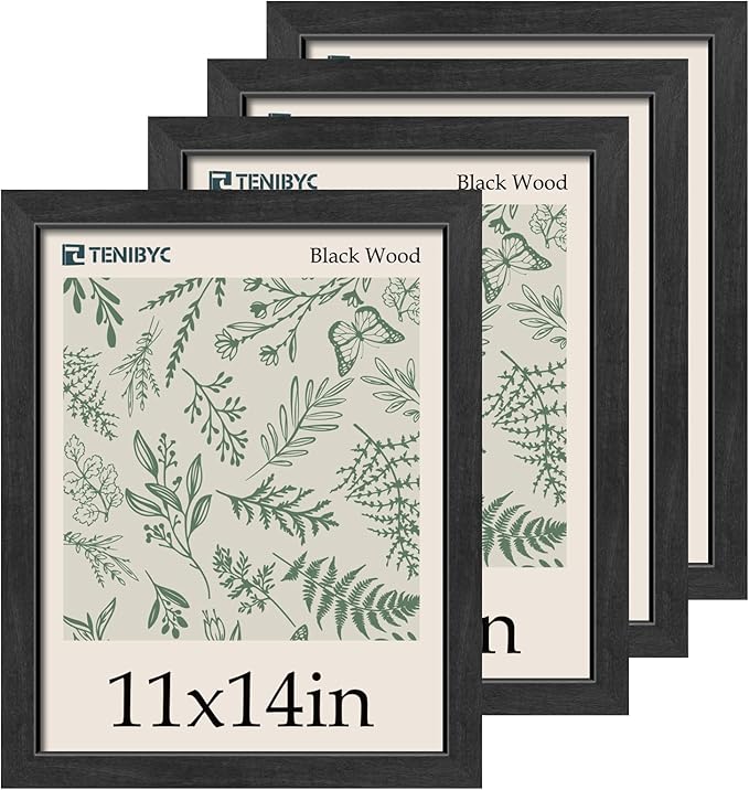 Picture Frame 4 Pack - Solid Wood Poster Photo Frame - Woodgrain Series - Room, Office, Gallery, Studio Display - Wall Hanging