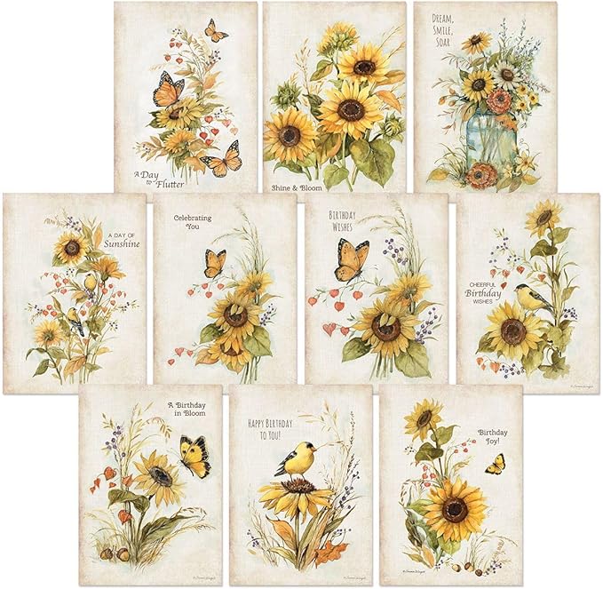 Current Autumn Sunflower Greeting Cards- Set of 18 Large 5 x 7-Inch Folded Cards, Holiday Card Value Pack, Envelopes Included