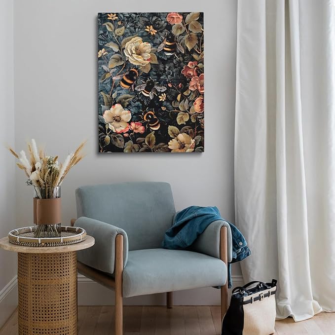 William Morris Wall Art Print or Canvas,Dark Academia Decor,Vintage Botanical Flower Wall Decor Bee Canvas Print Bee Animal Poster Vintage Farmhouse art 8x12in Unframed poster