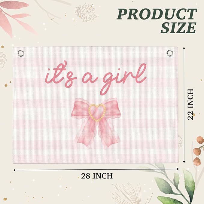 It's A Girl Yard Sign Banner Hanging Flag Front Door Pink Baby Shower Birth Announcement Gender Reveal Newborn Baby Double 22x28 Inch