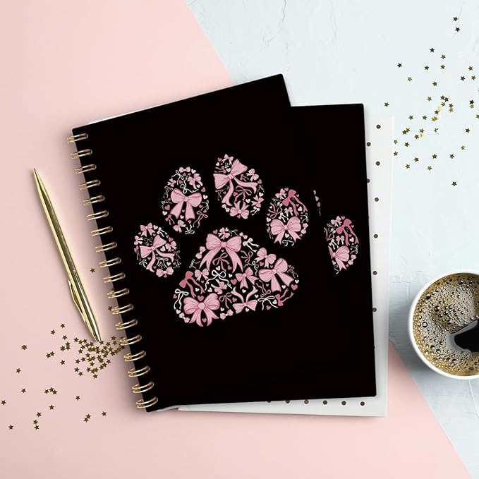 VONTP Coquette Pink Bow Dog Spiral Notebook, Dog Mom Lovers Owner Gifts for Women Journal, Pet Lover Gifts, Preppy Puppy Paws College Ruled Notebook Journal for Writing, 5.5x8.3