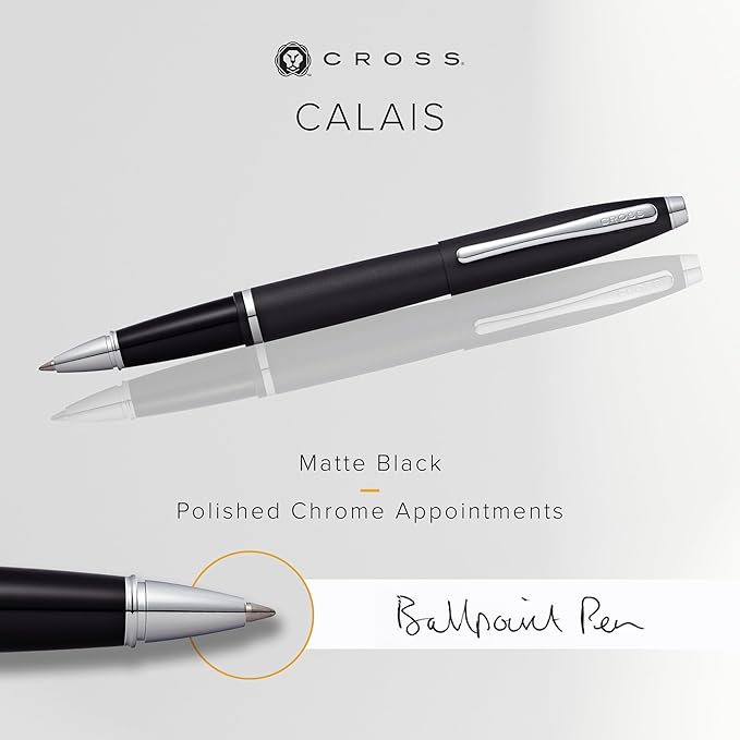 Cross Calais Refillable Rollerball Pen Presented in a Luxury Gift Box - Medium Point, Black Ink, Matte Black