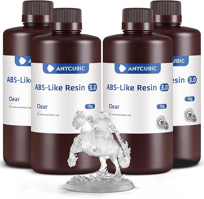 ANYCUBIC 3D Printer Resin Bundle, ABS-Like 3.0 Resin for 8K/14K/16K 3D Printing, Strong Strength, High Precision, Low Odor, Wide Compatibility for All LCD Resin 3D Printers (Clear, 4kg)