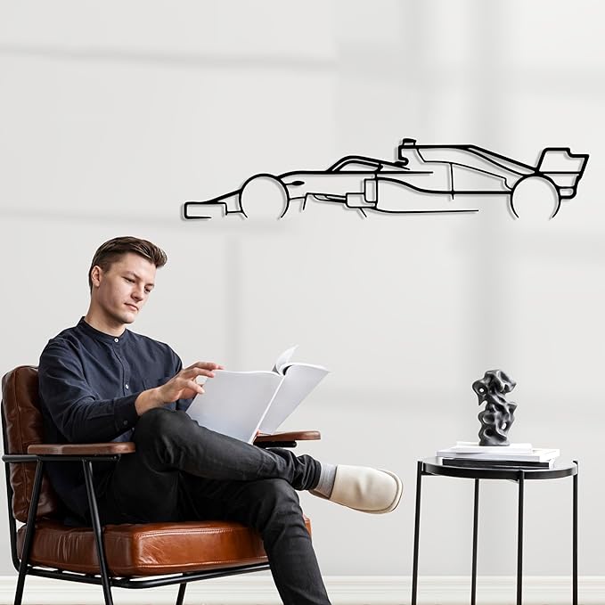Formula Car metal Wall Art, Sports Car metal Silhouette, Formula Car Lovers Metal Wall Decor, Racing Gifts For Men, Minimalist Sculpture for Garage, Man Cave, Gift for Father's, (Black-25" x6.9" inch)