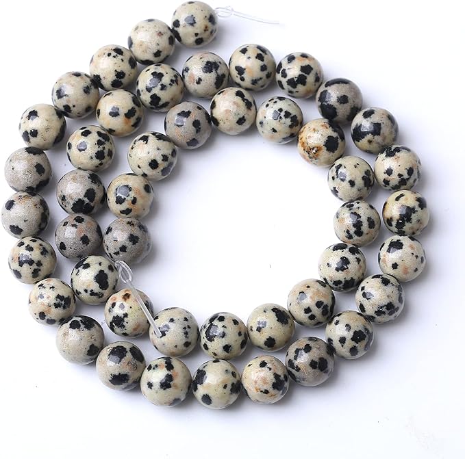 12mm 32pcs Natural Stone Beads Dalmatian Jasper Round Loose Spacer Beads for Jewelry Making DIY Bracelet Necklace Accessories (12mm, Dalmation Jaspers)