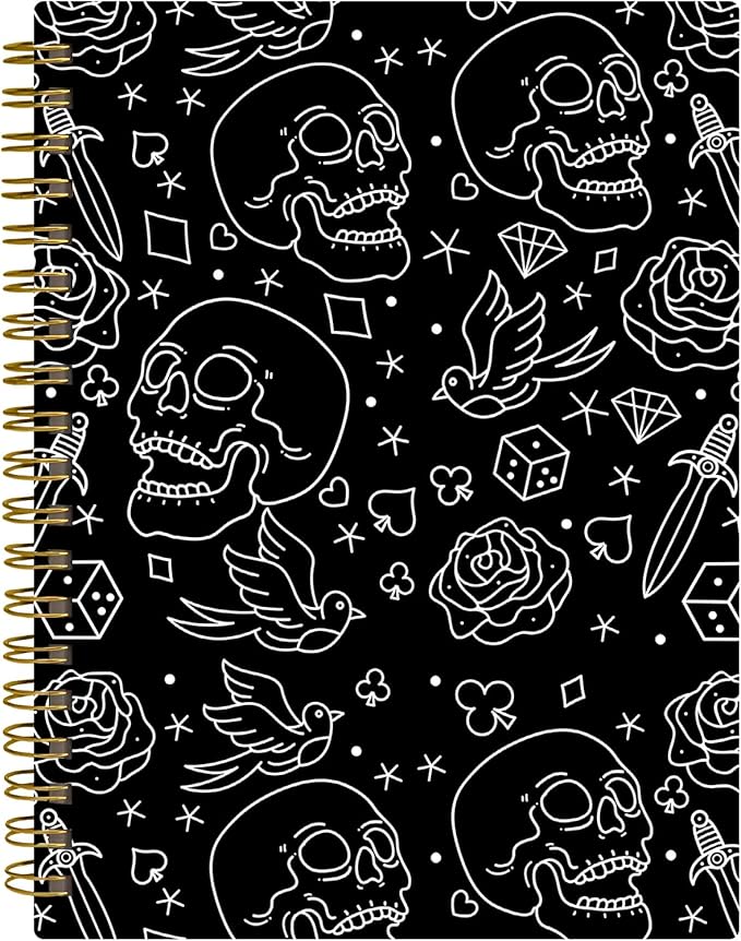 Spiral Journal Notebook,A5 Hardcover Lined Journals for Women 6 x 8.3 in,60 Sheets 120 Pages Thick Paper,Cute College Ruled Writing Notebook for Office Work School(Skull Head Rose)