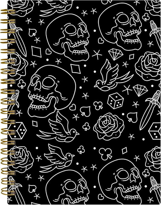 Spiral Journal Notebook,A5 Hardcover Lined Journals for Women 6 x 8.3 in,60 Sheets 120 Pages Thick Paper,Cute College Ruled Writing Notebook for Office Work School(Skull Head Rose)