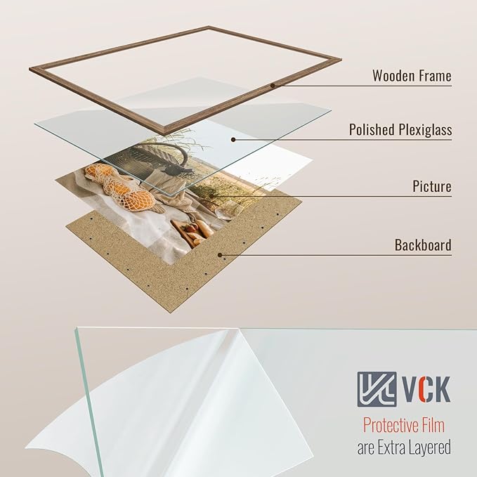 VCK 13x19 Picture Frame Set of 4 - Walnut, Gallery-Quality Wood Poster Frames, 1.1-Inch Wide Border, Polished Plexiglass, Vertical or Horizontal Wall Display for Photo/Art/Prints, Walnut