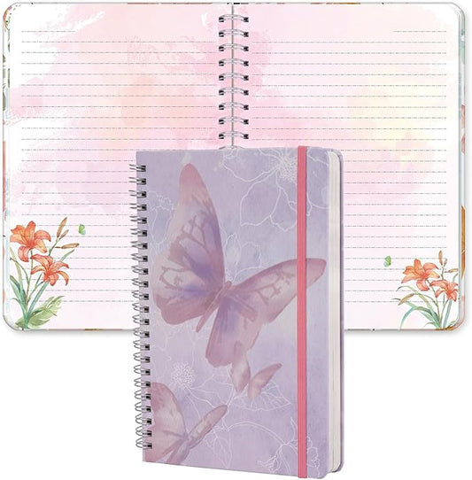 SIIXU Unique Floral Spiral Notebook, A5 Hardcover 160 Pages with Beautiful Art Pages, College Ruled for Memo Writing, Daily Poetry Journal, Junk Journaling for Women & School Supplies, Purple
