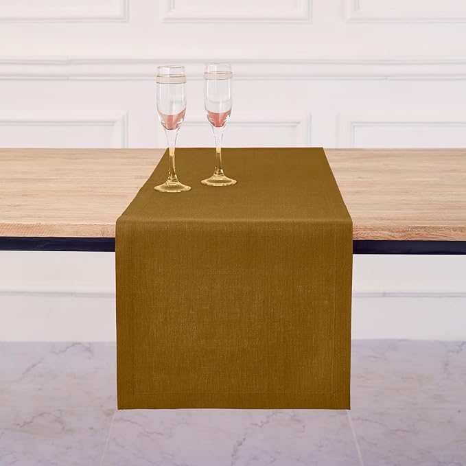 Solino Home Linen Table Runner 90 Inches Long - 100% Pure Linen Toffee Brown Table Runner 14 x 90 Inch - Diana Medium Weight