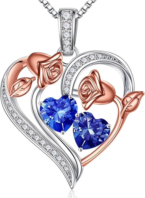 Iefil Christmas Gifts for Women Wife - 925 Sterling Silver Rose Heart Necklace, Stocking Stuffers for Women, Anniversary Birthday Gifts for Wife Girlfriend Mom
