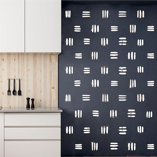 162pcs Stripe Wall Decals Silver Acrylic Mirror Wall Decor Stickers Mirror Tiles for Walls Accent Peel and Stick Decals Irregular Stripe Vinyl Murals for Living Room Bathroom Office Farmhouse Decor