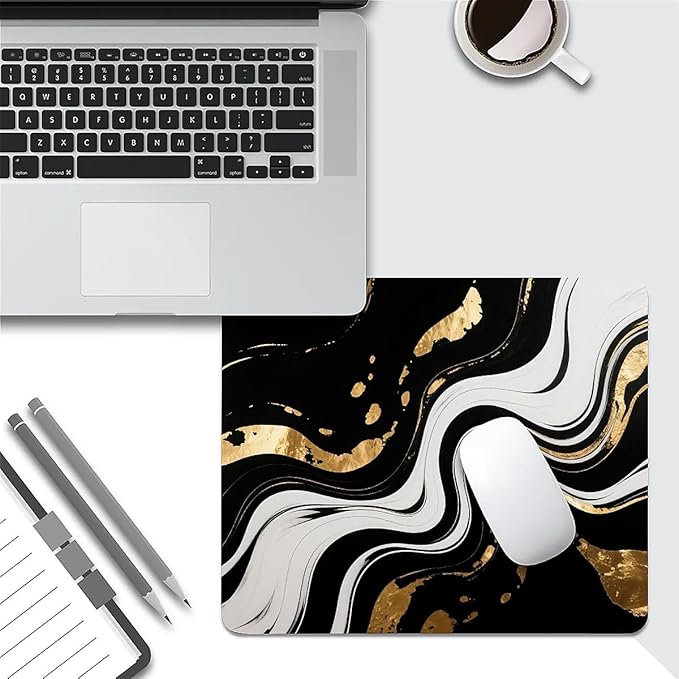 Square Mouse Pad Black White Marble, Personalized Premium-Textured Custom Mouse Mat Design, Washable Mousepad Cloth, Non-Slip Rubber Base Computer Mouse Pads for Wireless Mouse