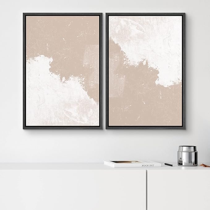 SIGNWIN Framed Canvas Print Wall Art Set Grunge Pastel Paint Stroke Landscape Abstract Shapes Illustrations Modern Art Minimal Decorative Nordic for Living Room, Bedroom, Office - 16"x24"x2 Black