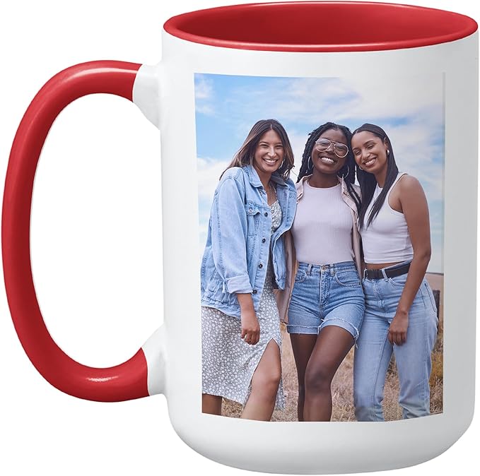 Let's Make Memories Personalized Photo Mug - Custom Coffee Mug - Your Photo - For Any Occasion - Birthday - For Him - For Her - For Friend - Couples -15oz- Red Handle