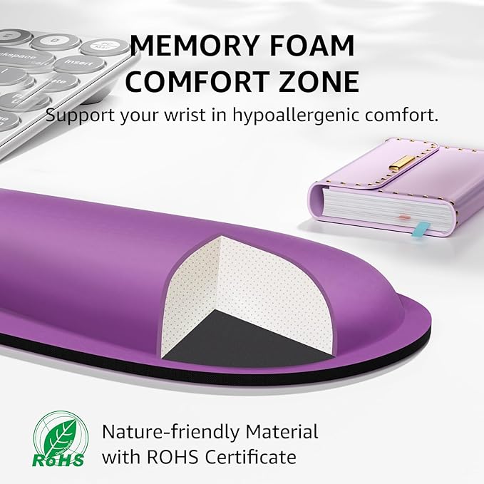 KTRIO Ergonomic Keyboard Wrist Rest, Memory Foam Mouse Pad with Wrist Rest for Computer Keyboard, Mouse Pad Set for Easy Typing & Pain Relief for Office & Home, Violet Purple