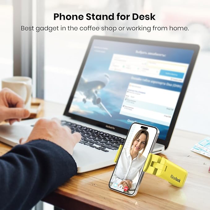 Klearlook 4 in 1 Adjustable Phone Stand - 360 Rotation Handsfree Viewing, Foldable Travel Essentials, Accessory for Flight/Home/Office - Yellow