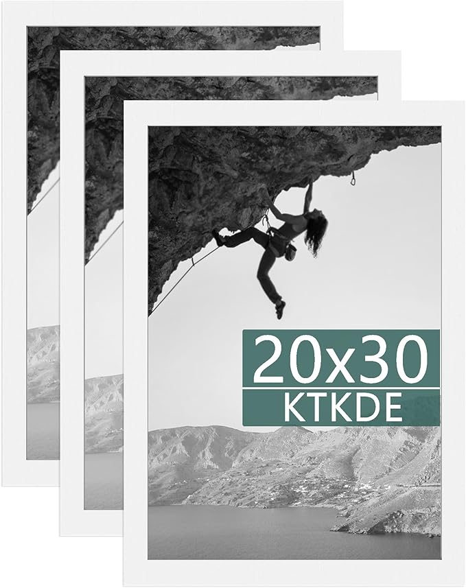 KTKDE 20x30 Poster Frame White 3 Pack, 30 x 20 Picture Frames Wooden with Polished Plexiglass,Horizontal or Vertical Wall Mounting Hanging Large Studio Gallery Photo Frames Wall Art