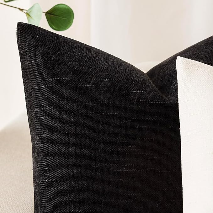 Foindtower Pack of 2 Soft Textured Throw Decorative Pillow Covers Lumbar Accent Solid Cushion Cover Cozy Farmhouse Pillow Case with Zipper for Couch Sofa Bedroom Living Room 12x20 Inch, Black