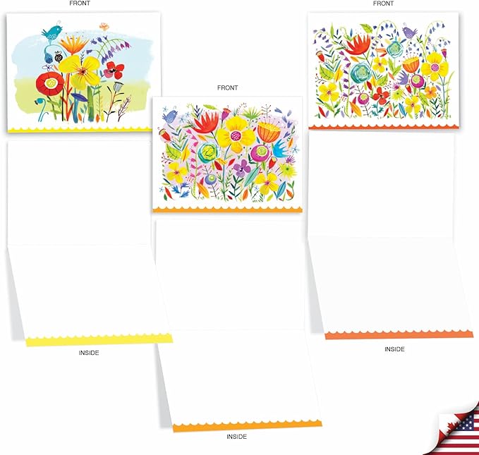 The Best Card Company - 10 Boxed Note Cards with Flowers for Women - Blank Assorted Floral Notecards Bulk (4 x 5.12 Inch) - Garden Delights M6562OCB