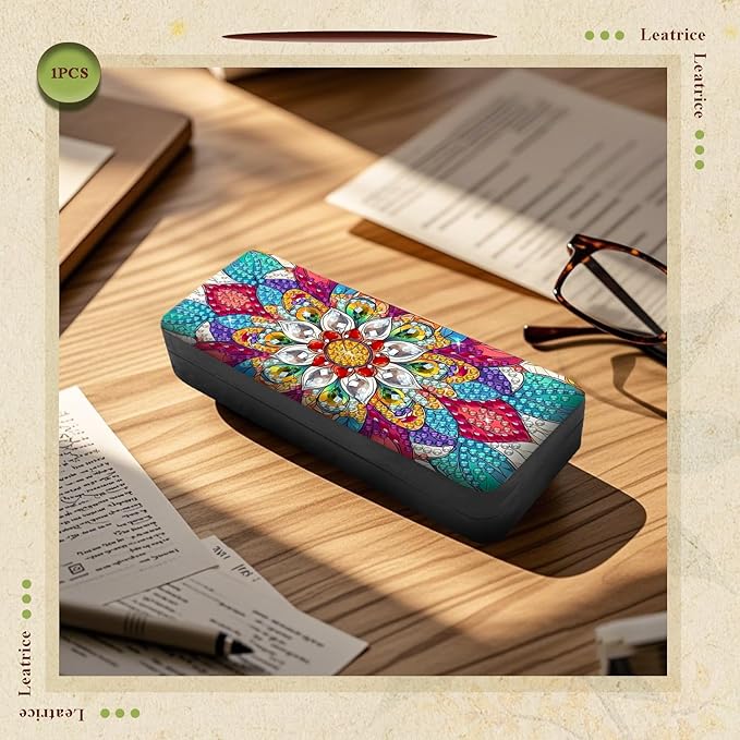 Leatrice Mandala Diamond Art Kits for Adults Small Diamond Painting Kit Gem Art Paint by Diamonds Dot Eyeglass Case Hard Shell 5d Diamond Art DIY for Beginner Women