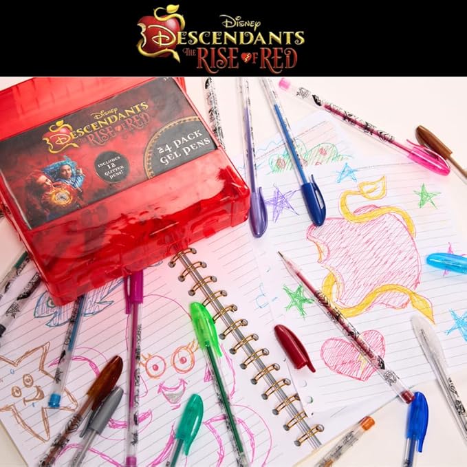 Disney Descendants the Rise of Red Gels Pen Set for Kids, 24 Pack with Glitter Gel Pens, Cute Pens for Girls