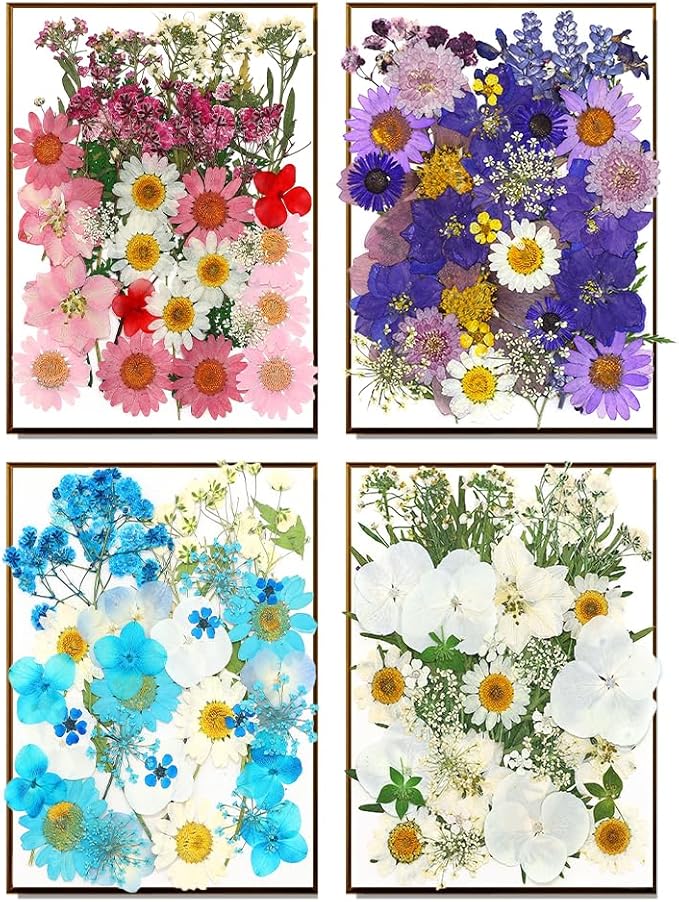 170Pcs+ Real Dried Pressed Flowers Leaves Petals for Crafts-Beautiful Pressed Flowers Daisies for Resin Jewellery, Pressed Flowers Nail Pendant Crafts Making Craft DIY Accessories with 1pcs Tweezers