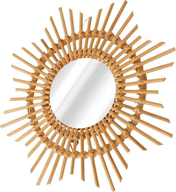 Shape Handwoven Mirror Durable for Bedroom Living Room Hallway, Perfect Her - Wall Mounted Rattan Mirror