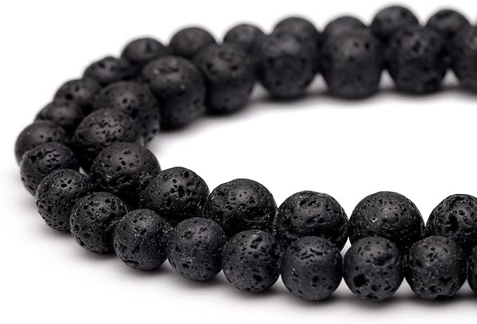 Youngbling Natural Gemstone Beads for Jewelry Making,6mm Black Lava Polished Round Smooth Stone Beads for Bracelet Necklace 15 Inch
