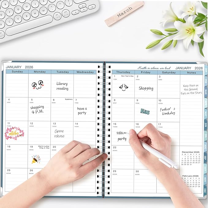 GuassLee Large 2026 Planner, Weekly and Monthly Planner from January 2026-December 2026, 8.5"x 11" Calendar Agenda Book with Back Pocket, Stickers for Home Office School Supplies, A4 Size, Blue