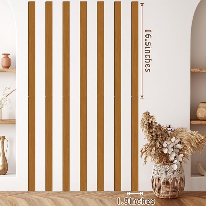 14 Pcs Large Rustic Wooden Wall Decor Striped Art Decoration Geometric Line Art Decal for Living Room Bedroom Mid Century Modern Decor Accent Murals for Office Farmhouse Home Indoor Decor 16.5"x2.0"