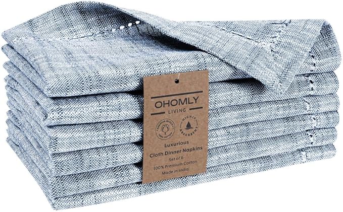 Slub Textured Dinner Napkins Set of 6-100% Cotton Cloth Napkins 18x18 Inch - Soft Durable Washable Fabric Napkins for Everyday Use & Special Occasions Christmas - Blue
