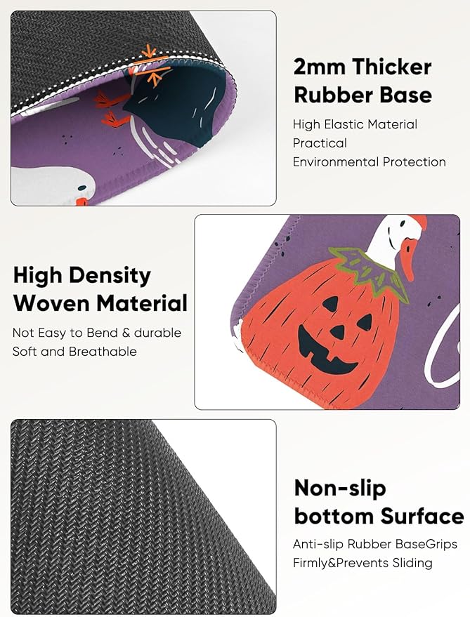 Seorsok Halloween Funny Duck Mouse Mat,Pumpkin Decor Mouse Pads for Office Laptop,Washable Square Mousepads with Extended Stitched Edges Non Slip Rubber Base 9.5"x7.8"x0.12" Inch,Purple