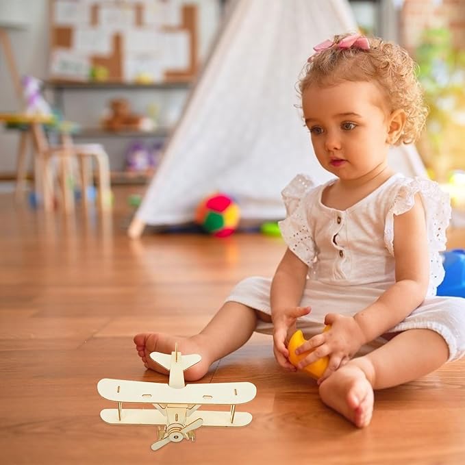 NUOBESTY Wooden Assemble Plane Puzzle Kit, 3D Plane Model Toy Handmade DIY Airplane Craft for Painting and Educational Play