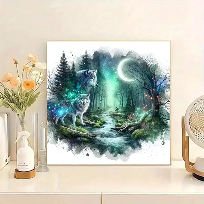 JFYHAB 5D Phantom Wolf Diamond Painting Kits for Adults, Animal Wolf Diamond Art Kits for Adults Beginner, DIY Full Drill Diamond Dots Paintings with Gem Art and Crafts Home Wall Decor 12x12inch